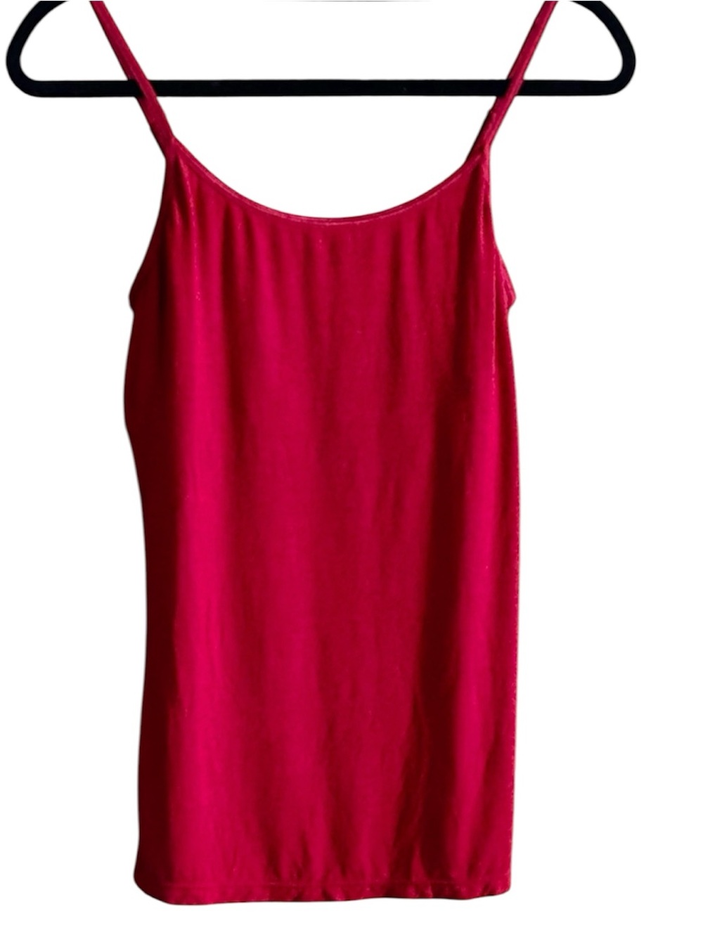 Women's medium deep red camisole with spaghetti straps in a soft cotton blend.